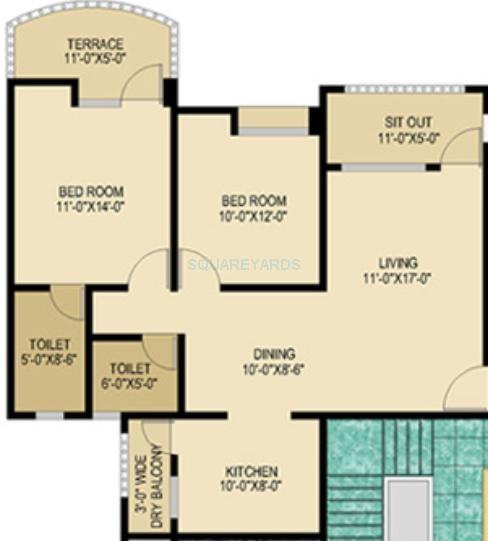 Floor plan of 2 BHK 1045 Sq. Ft. Apartment in Nyati Enclave, Pune