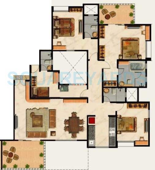 Floor plan of 3 BHK 1511 Sq. Ft. Apartment in Nyati Equatorial, Pune