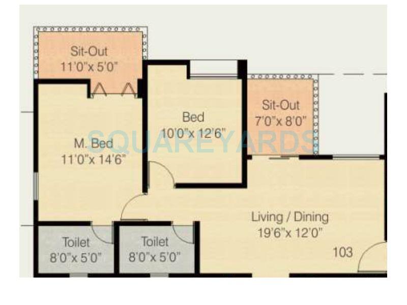 Floor plan of 2 BHK 1112 Sq. Ft. Apartment in Nyati Equatorial II, Pune