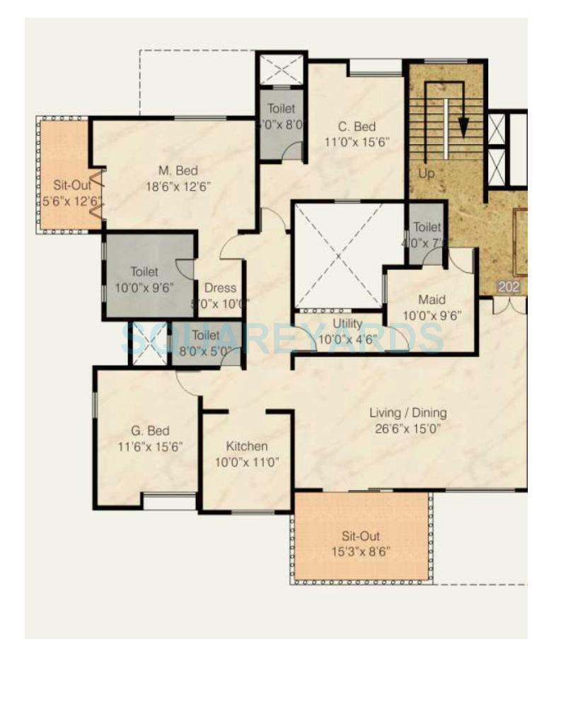 Floor plan of 3 BHK 2506 Sq. Ft. Apartment in Nyati Equatorial II, Pune