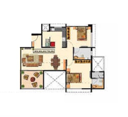 Floor plan of 2 BHK 744 Sq. Ft. Apartment in Nyati Esteban, Pune