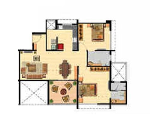 Floor plan of 2 BHK 819 Sq. Ft. Apartment in Nyati Esteban, Pune