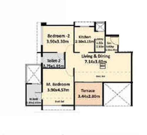 Floor plan of 2 BHK 923 Sq. Ft. Apartment in Nyati Esteban, Pune
