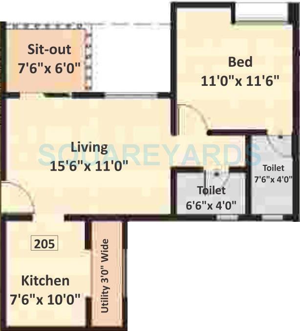 Floor plan of 1 BHK 690 Sq. Ft. Apartment in Nyati Eternity, Pune
