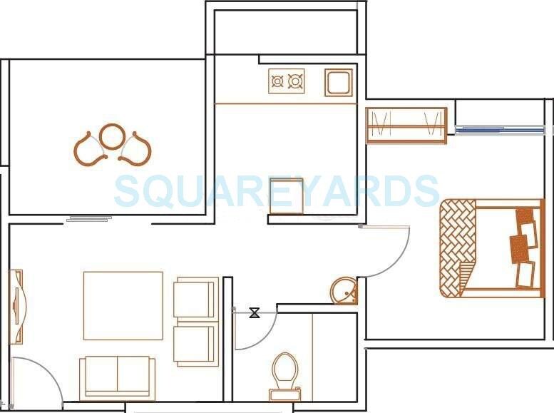 Floor plan of 1 BHK 644 Sq. Ft. Apartment in Nyati Evita, Pune