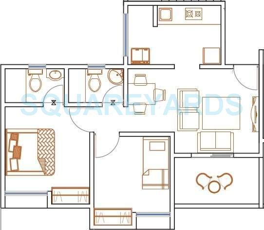 Floor plan of 2 BHK 751 Sq. Ft. Apartment in Nyati Evita, Pune