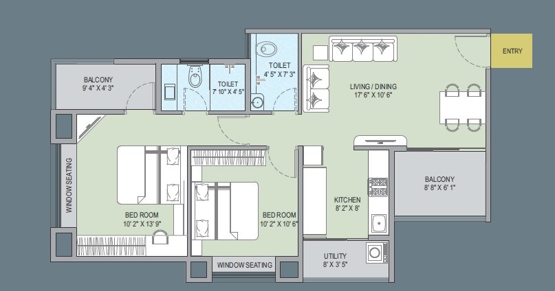 Floor plan of 2 BHK 746 Sq. Ft. Apartment in Nyati Evoq, Pune