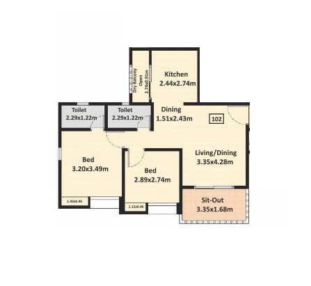 Floor plan of 2 BHK 701 Sq. Ft. Apartment in Nyati Exuberance 1, Pune