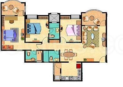 Floor plan of 2 BHK 1500 Sq. Ft. Apartment in Nyati Grandeur, Pune