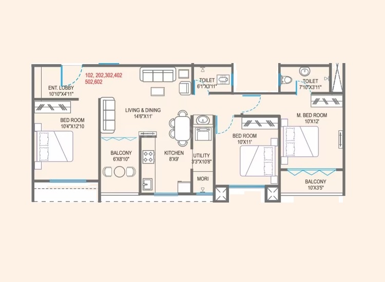 3 BHK 936 Sq. Ft. Apartment in Ogale Aditya Aura