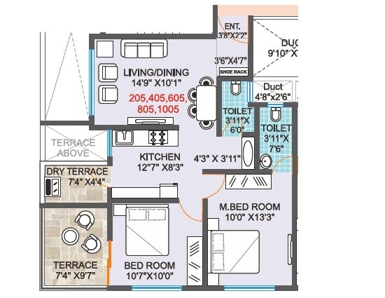 Floor plan of 2 BHK 502 Sq. Ft. Apartment in Ogale Aditya Shagun, Pune