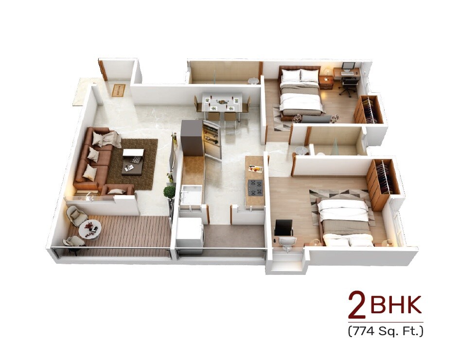 2 BHK 774 Sq. Ft. Apartment