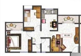 Floor plan of 1 BHK 598 Sq. Ft. Apartment in Om Angel Hills Apartmentss, Pune