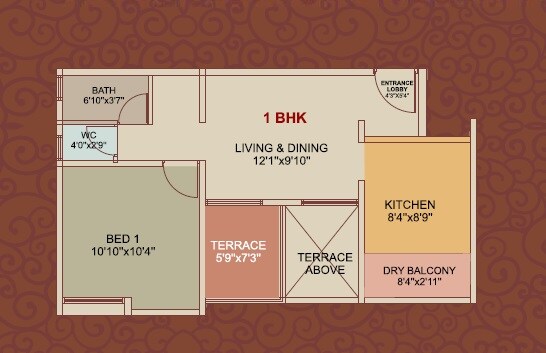 Floor plan of 1 BHK 466 Sq. Ft. Apartment in Om Shriniwas Venkatesh Classic, Pune