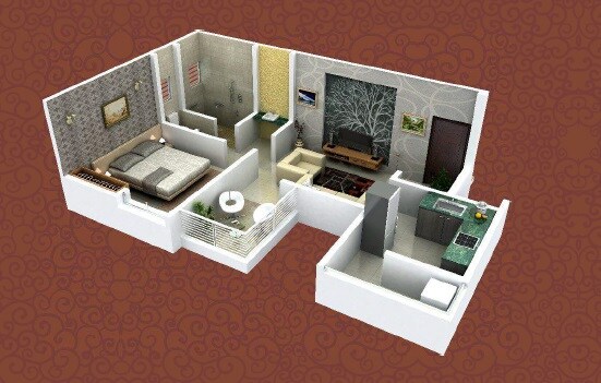 Floor plan of 1 BHK 499 Sq. Ft. Apartment in Om Shriniwas Venkatesh Classic, Pune