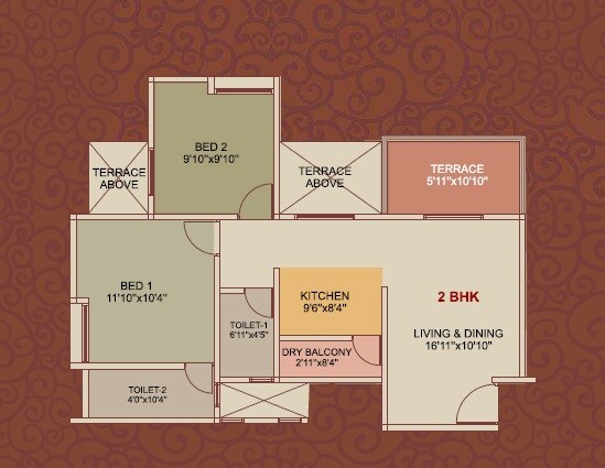 Floor plan of 2 BHK 666 Sq. Ft. Apartment in Om Shriniwas Venkatesh Classic, Pune