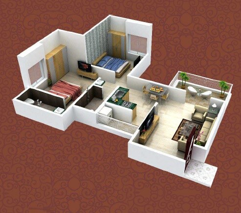 Floor plan of 2 BHK 749 Sq. Ft. Apartment in Om Shriniwas Venkatesh Classic, Pune