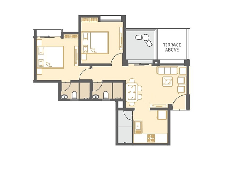Floor plan of 2 BHK 514 Sq. Ft. Apartment in Om Tropica, Pune