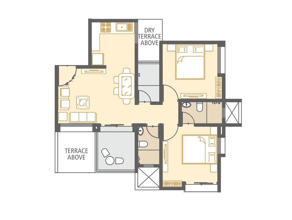 Floor plan of 2 BHK 673 Sq. Ft. Apartment in Om Tropica, Pune