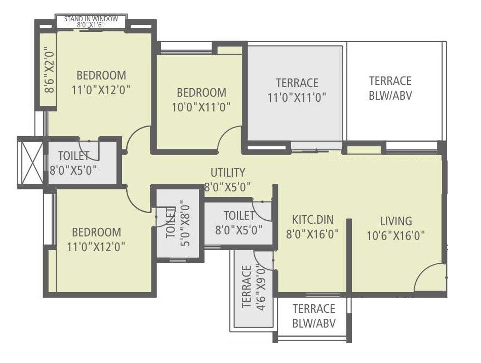 Floor plan of 3 BHK 770 Sq. Ft. Apartment in Om Tropica, Pune