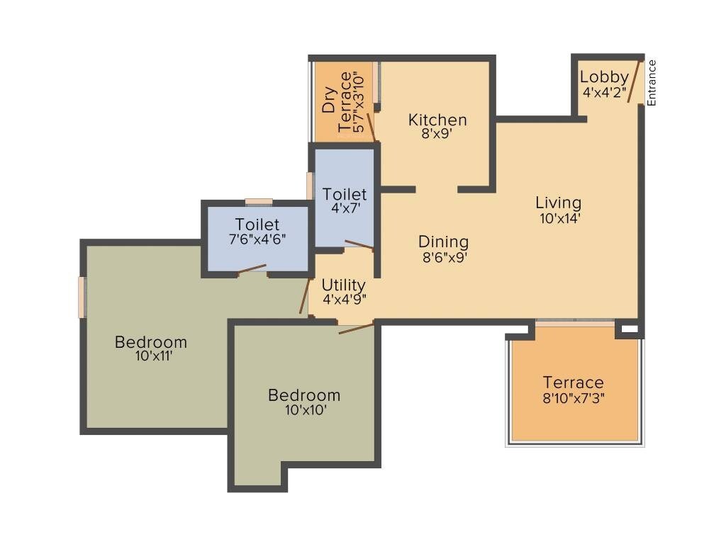 Floor plan of 2 BHK 550 Sq. Ft. Apartment in Om Tropical Palms, Pune