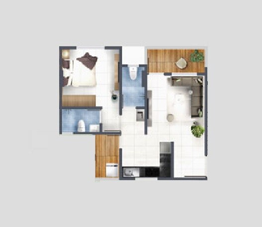 Floor plan of 1 BHK 492 Sq. Ft. Apartment in Omega Saachee Emerald, Pune