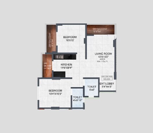 Floor plan of 2 BHK 670 Sq. Ft. Apartment in Omega Saachee Emerald, Pune
