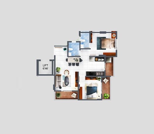 Floor plan of 2 BHK 685 Sq. Ft. Apartment in Omega Saachee Emerald, Pune