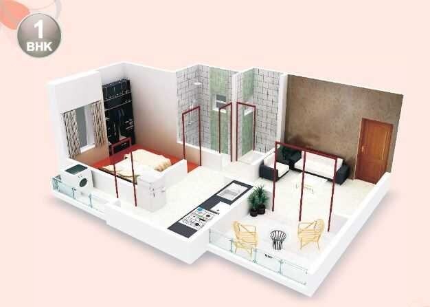 Floor plan of 1 BHK 602 Sq. Ft. Apartment in Omkar Bliss, Pune