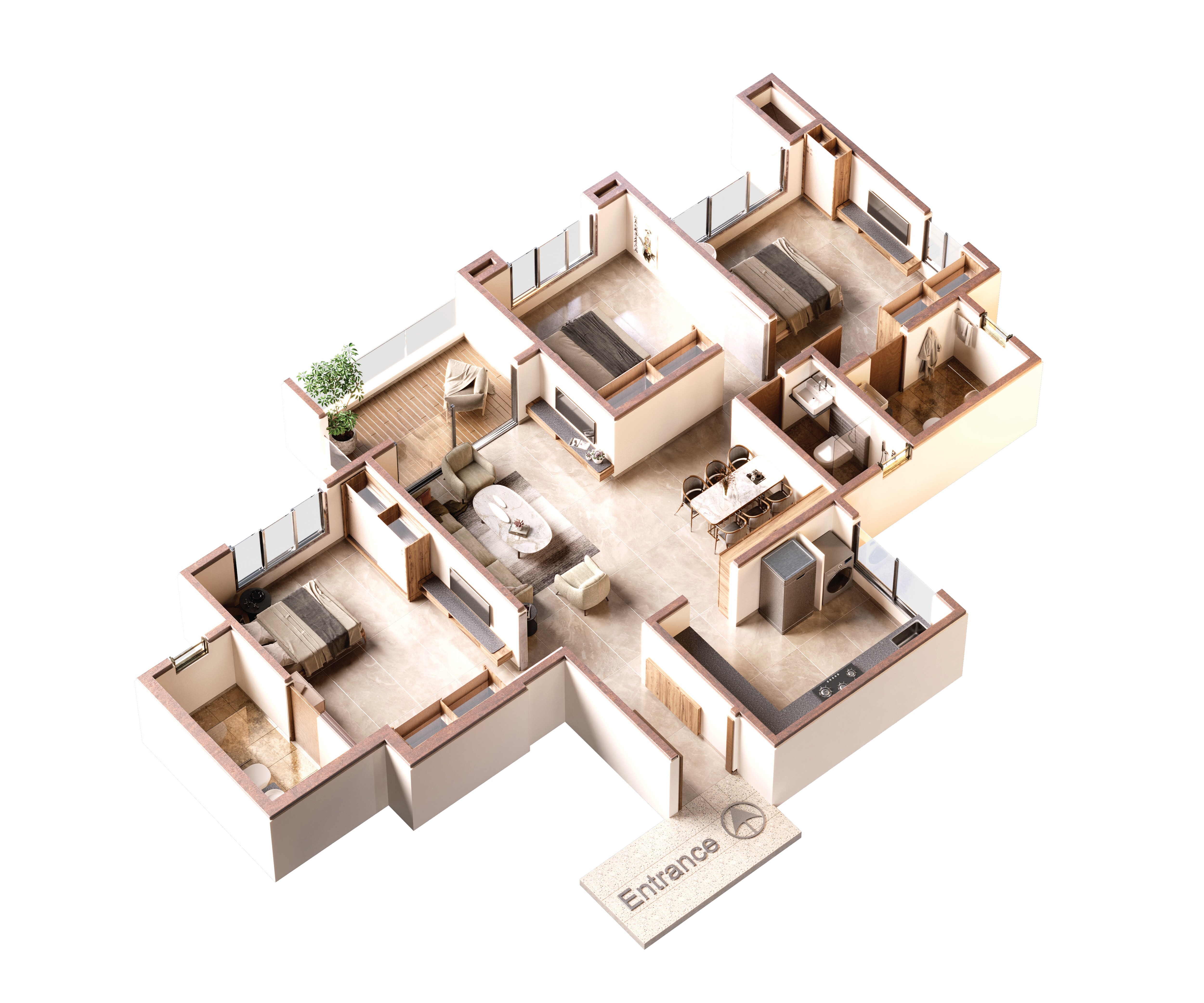 Floor plan of 3 BHK 980 Sq. Ft. Apartment in Omkar Meghdoot Residency, Pune