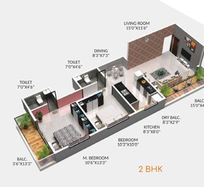 2 BHK 790 Sq. Ft. Apartment in Omkar Varad Residency