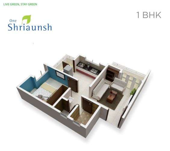 1 BHK 364 Sq. Ft. Apartment in One Shriaunsh