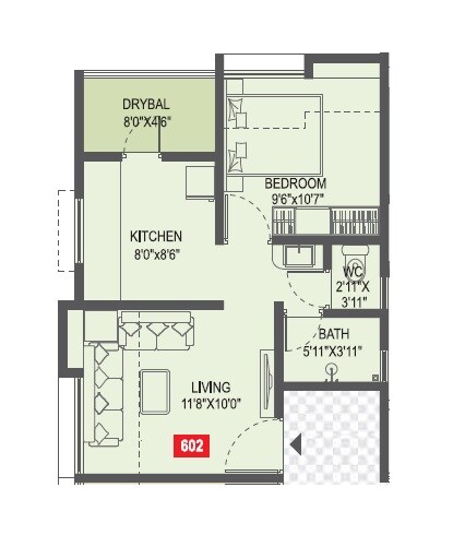1 BHK 406 Sq. Ft. Apartment
