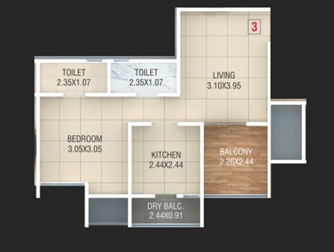 Floor plan of 1 BHK 484 Sq. Ft. Apartment in Opel Hayat, Pune
