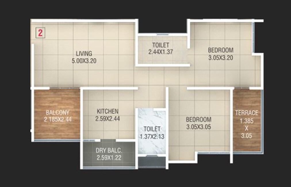 Floor plan of 2 BHK 741 Sq. Ft. Apartment in Opel Hayat, Pune