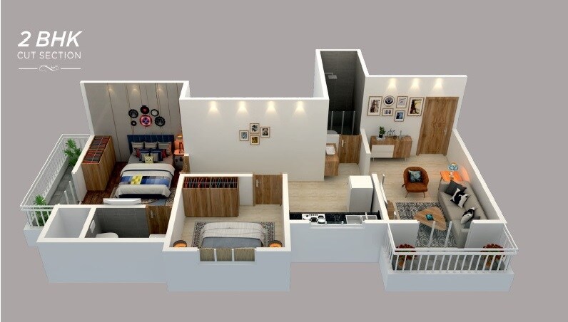 Floor plan of 2 BHK 700 Sq. Ft. Apartment in Optima The Pavillion, Pune