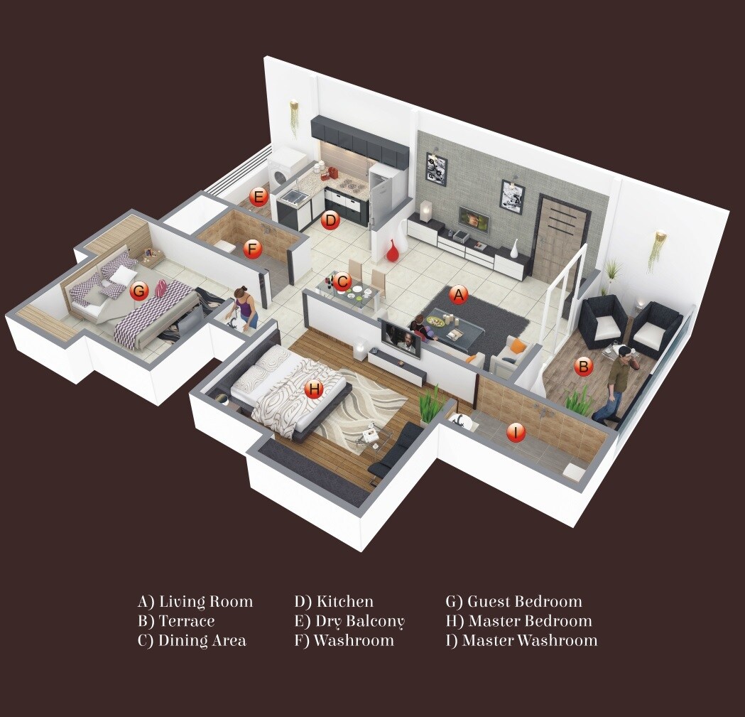 Floor plan of 2 BHK 794 Sq. Ft. Apartment in Opulent Central Park, Pune