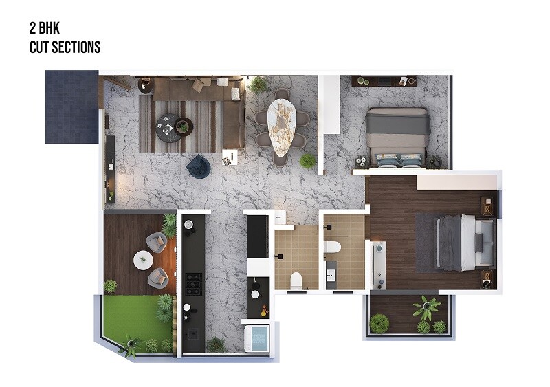 Floor plan of 2 BHK 825 Sq. Ft. Apartment in Opulent Starlit, Pune