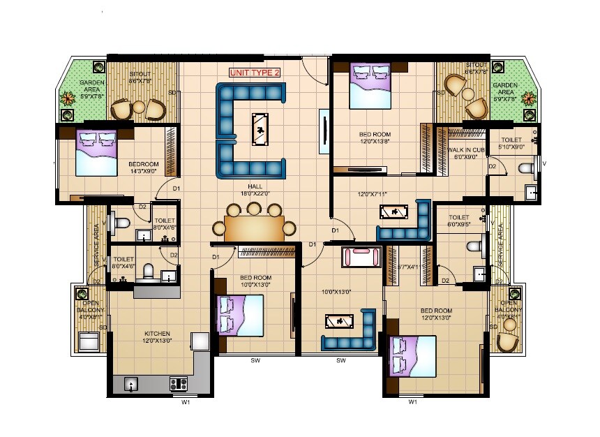 Floor plan of 4 BHK 2000 Sq. Ft. Apartment in Opulent Starlit, Pune