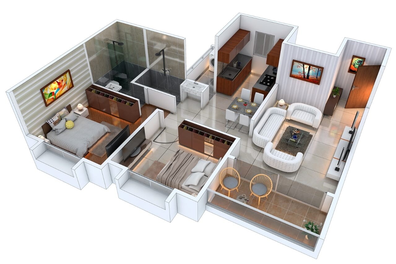 Floor plan of 2 BHK 824 Sq. Ft. Apartment in Oree Cloud 51, Pune