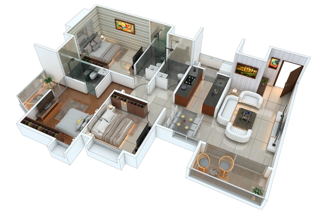 Floor plan of 3 BHK 1046 Sq. Ft. Apartment in Oree Cloud 51, Pune