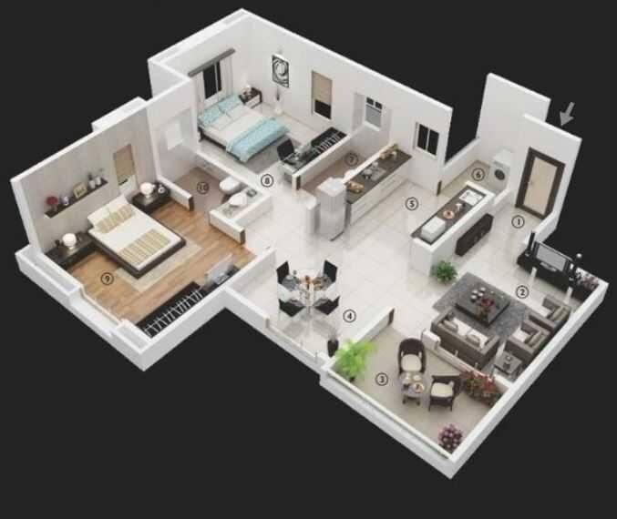 Floor plan of 2 BHK Apartment - 1176 sq. ft. in Orion Malhar, Pune