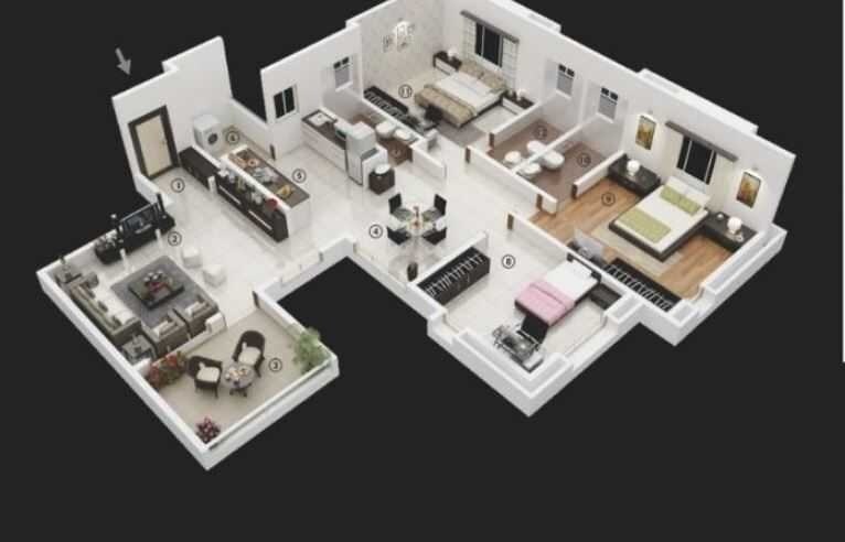 Floor plan of 3 BHK Apartment - 1407 sq. ft. in Orion Malhar, Pune