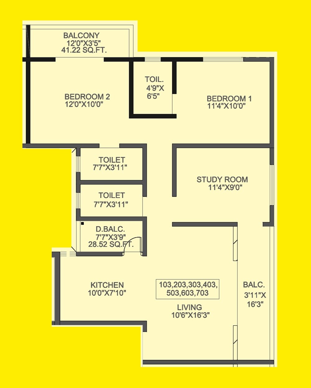 Floor plan of 2 BHK Apartment - 539 sq. ft. in Oshan Vivara, Pune
