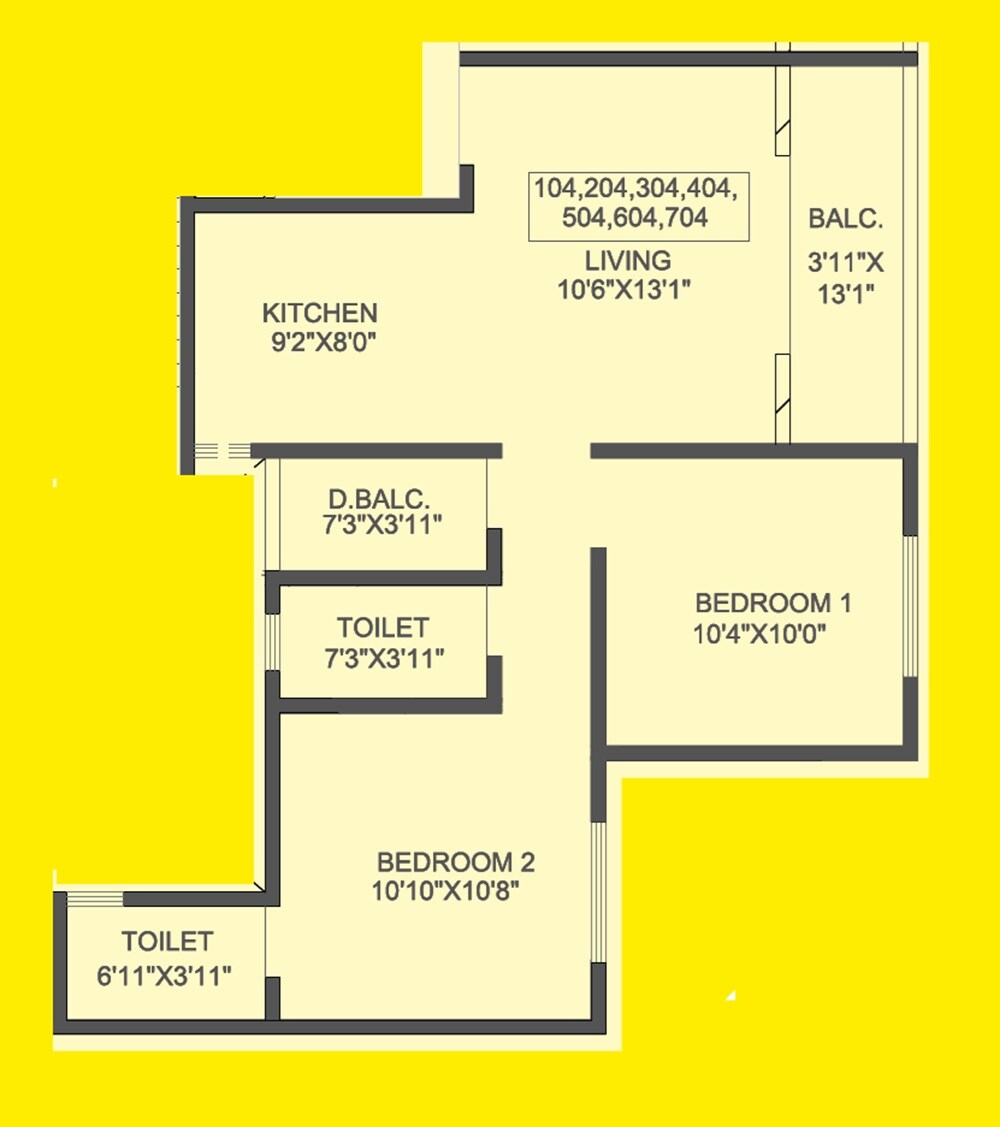 Floor plan of 2 BHK 635 Sq. Ft. Apartment in Oshan Vivara, Pune