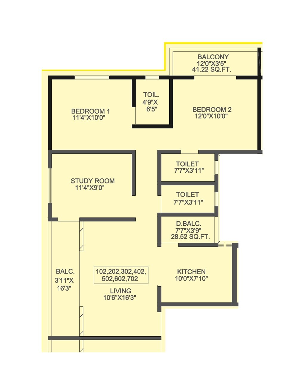Floor plan of 3 BHK 923 Sq. Ft. Apartment in Oshan Vivara, Pune