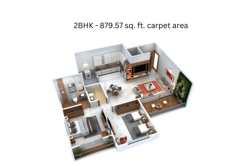 Floor plan of 2 BHK 880 Sq. Ft. Apartment in Osian Divino, Pune