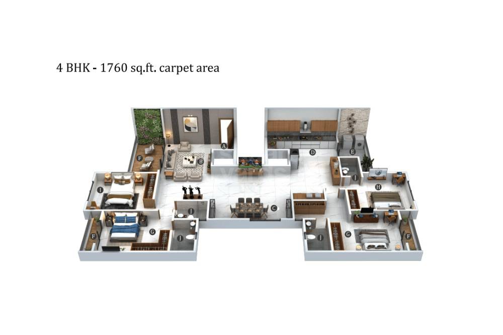 Floor plan of 4 BHK 1760 Sq. Ft. Apartment in Osian Divino, Pune
