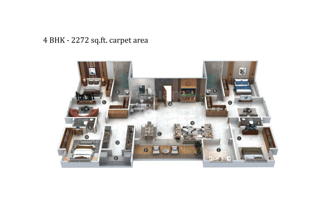 Floor plan of 4 BHK 2272 Sq. Ft. Apartment in Osian Divino, Pune