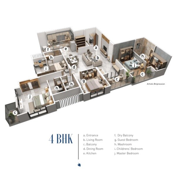 Floor plan of 4 BHK 1567 Sq. Ft. Apartment in Osian Navkar, Pune